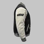 Balck Cream Wool Retro Varsity Jacket Wholesale other side