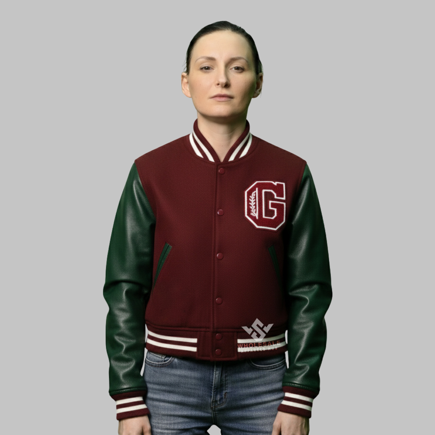 Custom Patch Cropped Jacket front Custom Patch Cropped Jacket | Design Your Own Women’s Varsity Jacket