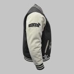 Gey Varsity Jacket Wholesale side cream sleeve