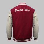 burgundy red cream wool Red Varsity Jacket Wholesale back