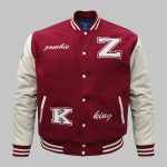 burgundy red cream wool Red Varsity Jacket Wholesale front
