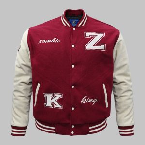 burgundy red cream wool Red Varsity Jacket Wholesale front
