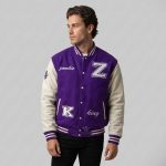 medium purpal complete Wool Varsity Jacket Wholesale model front
