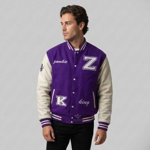 medium purpal complete Wool Varsity Jacket Wholesale model front