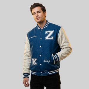 newark blue half-white Wholesale Wool Varsity Jacket model