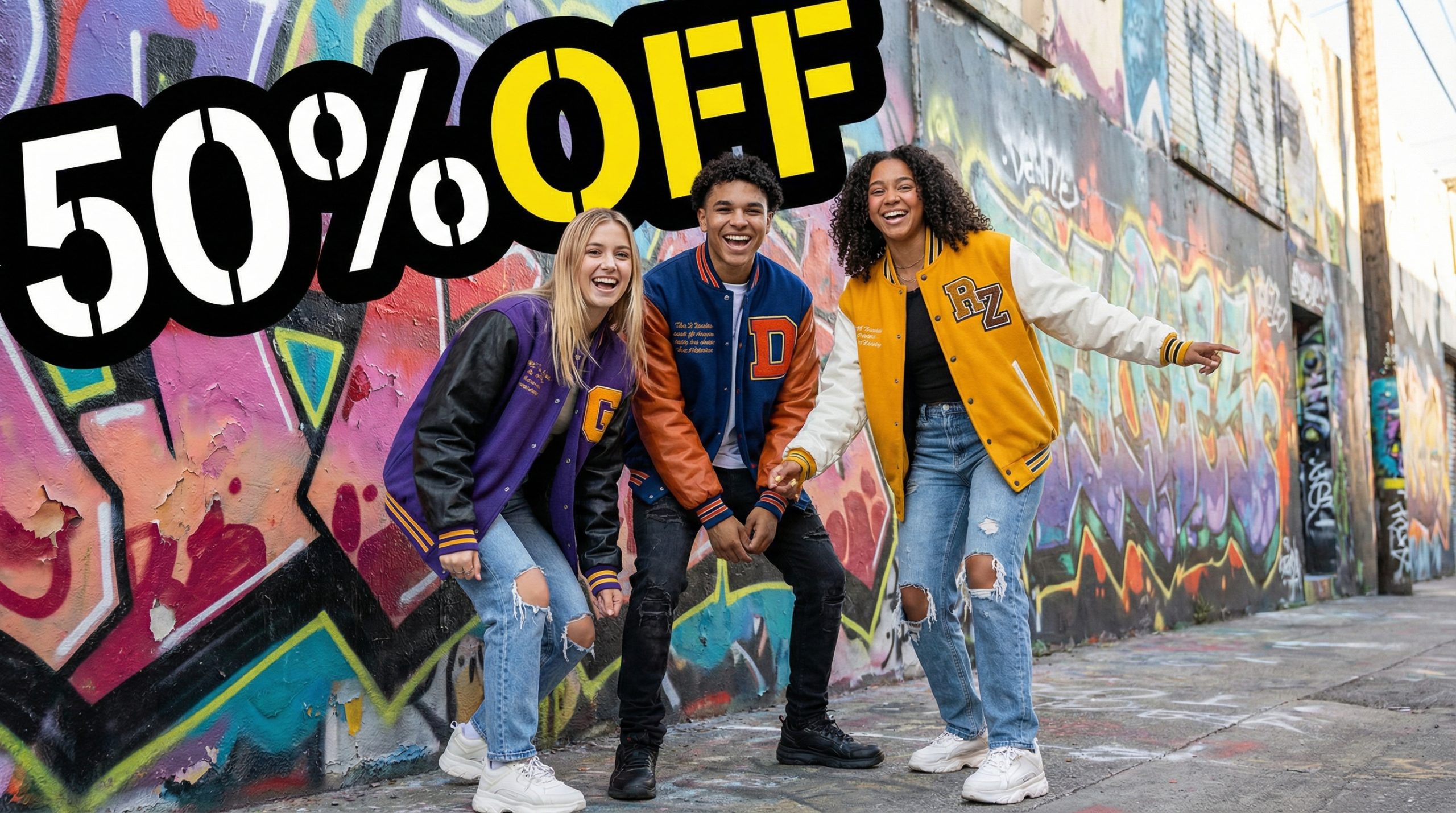 50% oFF Varsity Jackets With Leather Sleeves