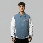 Men Sky Blue Varsity Jacket