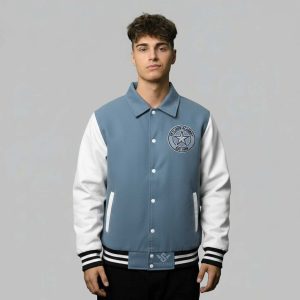 Men Sky Blue Varsity Jacket