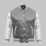Grey Satin Varsity Jacket