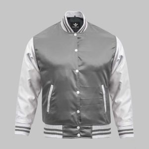 Grey Satin Varsity Jacket