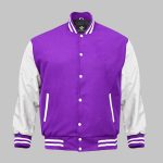 Leather Sleeve Wool Varsity Jacket