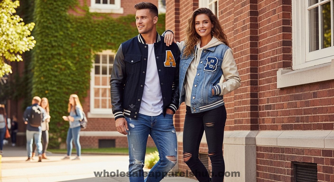 Denim Varsity Jackets For Casual Outfits