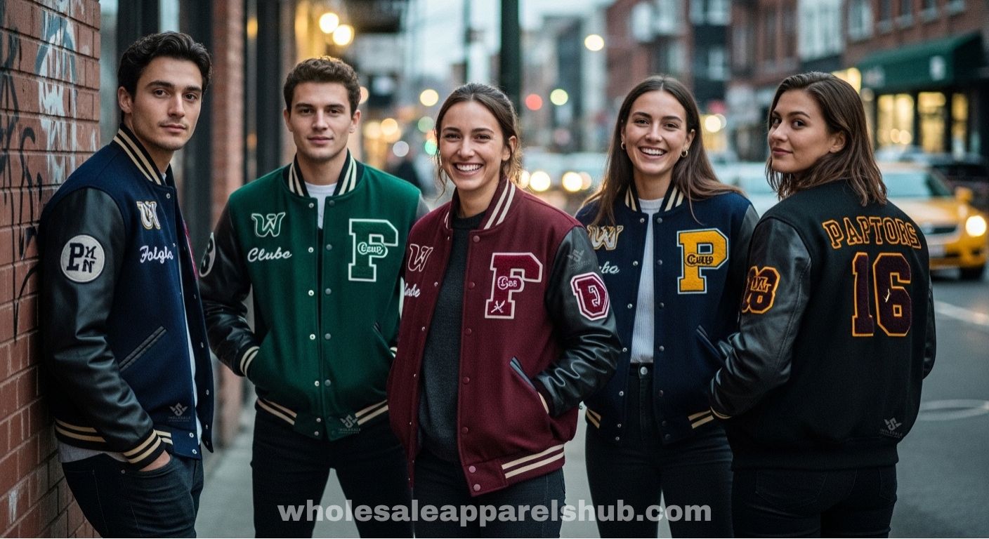 wool Letterman jackets with leather sleeves