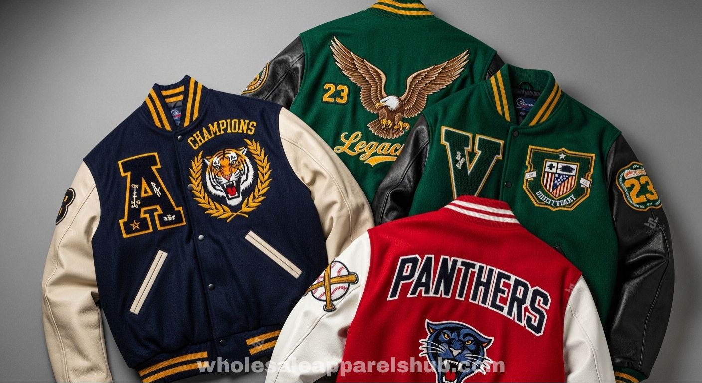 wool Letterman jackets with leather sleeves
