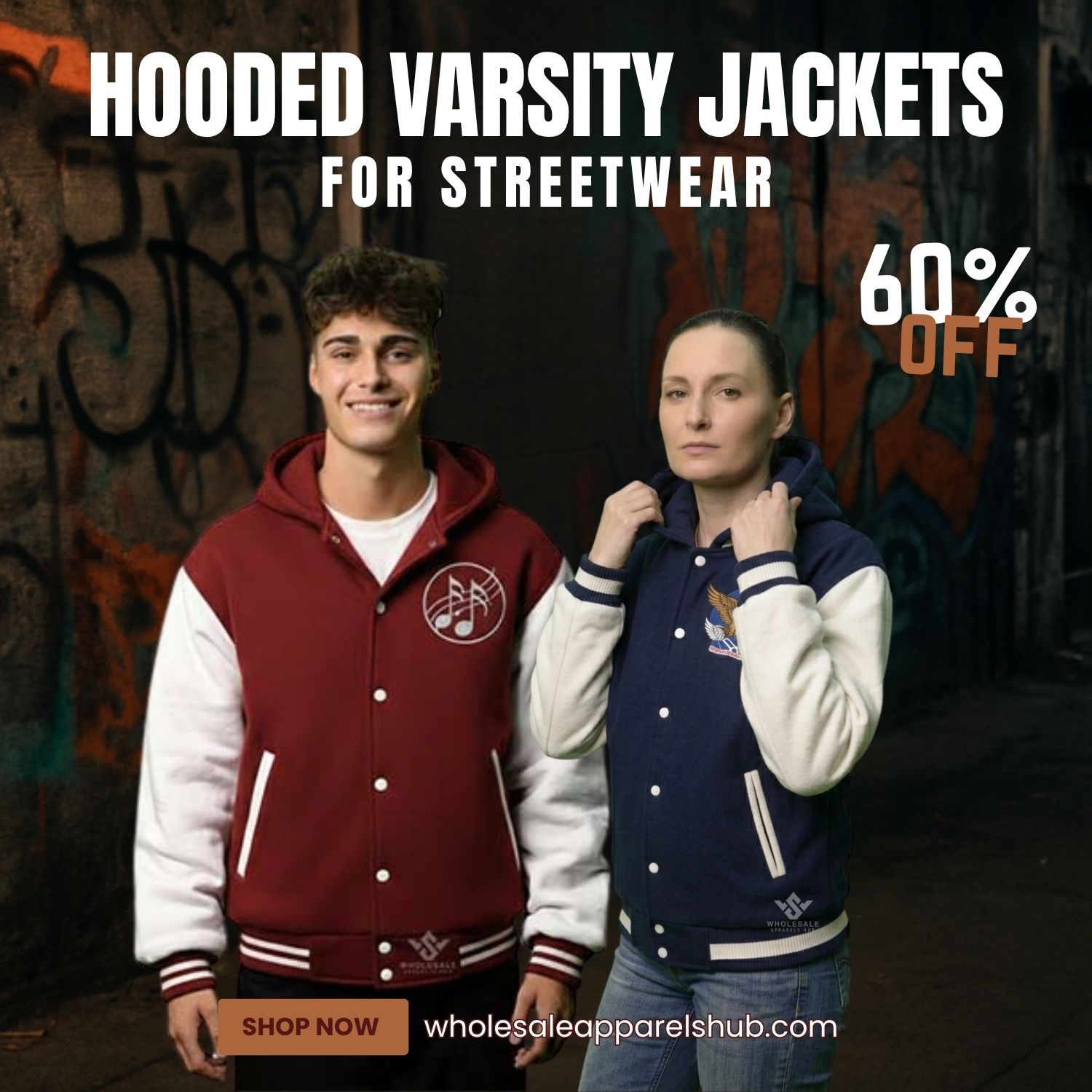 hooded versity jacket for streetwear
