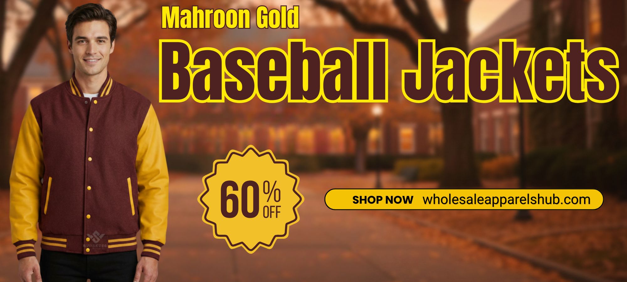 Mahroon Gold Baseball Jackets