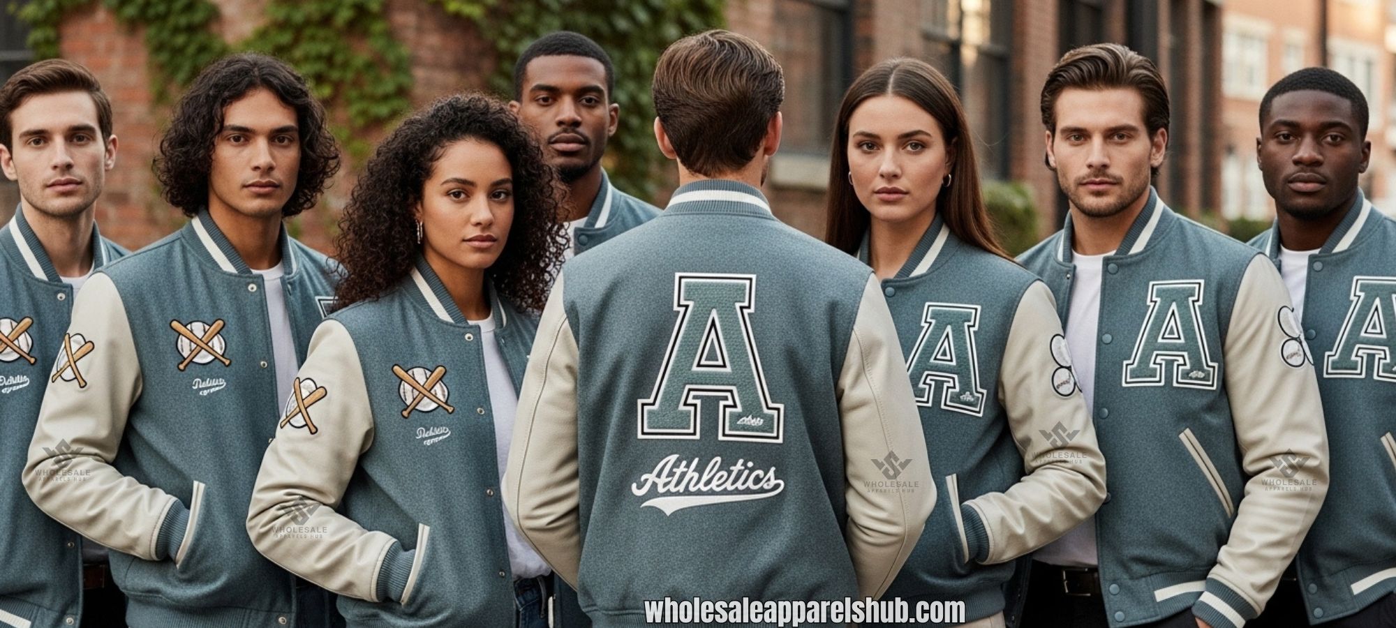 Teal Grey Baseball Jacket With Embroidery