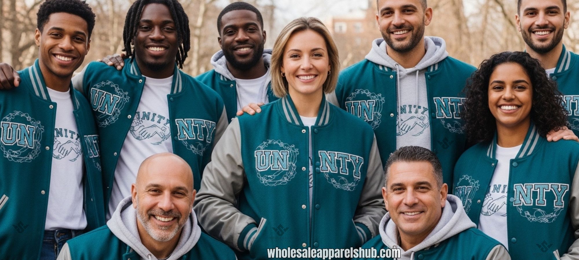 Teal Grey Baseball Jacket With Embroidery