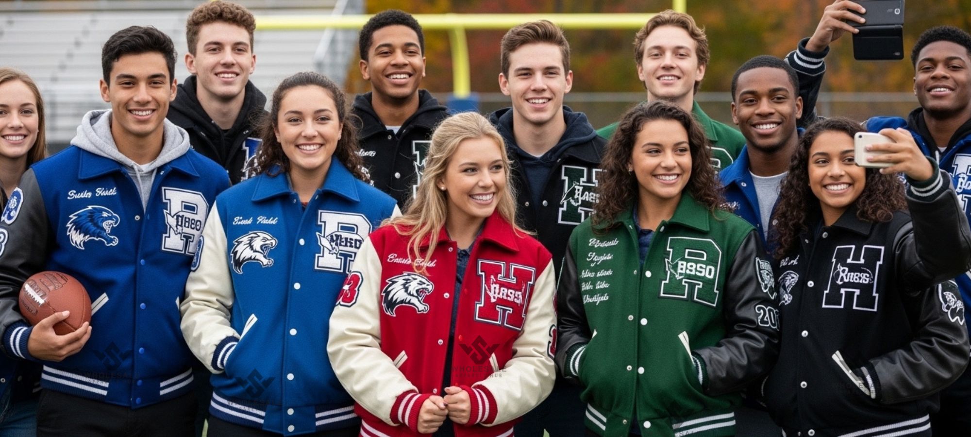school spirit varsity jackets with logo embroidery