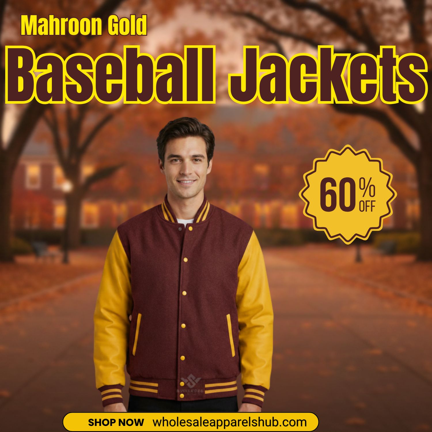Mahroon Gold Baseball Jackets