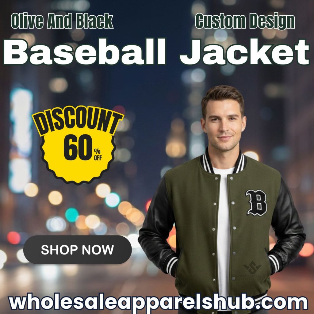 Olive And Black Baseball Jacket Custom Design