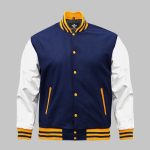 Navy Blue Wool Leather Varsity Jacket