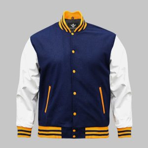 Navy Blue Wool Leather Varsity Jacket