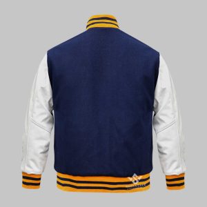 Navy Blue Wool Leather Varsity Jacket
