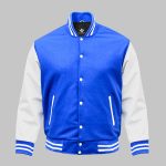 Royal Blue Leather Wool Varsity Jacket