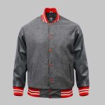 Grey Leather Wool Varsity Jacket