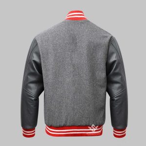 Grey Leather Wool Varsity Jacket