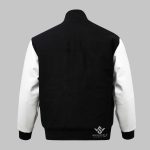 Black Leather With wool Varsity Jacket