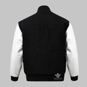 Black Leather With wool Varsity Jacket