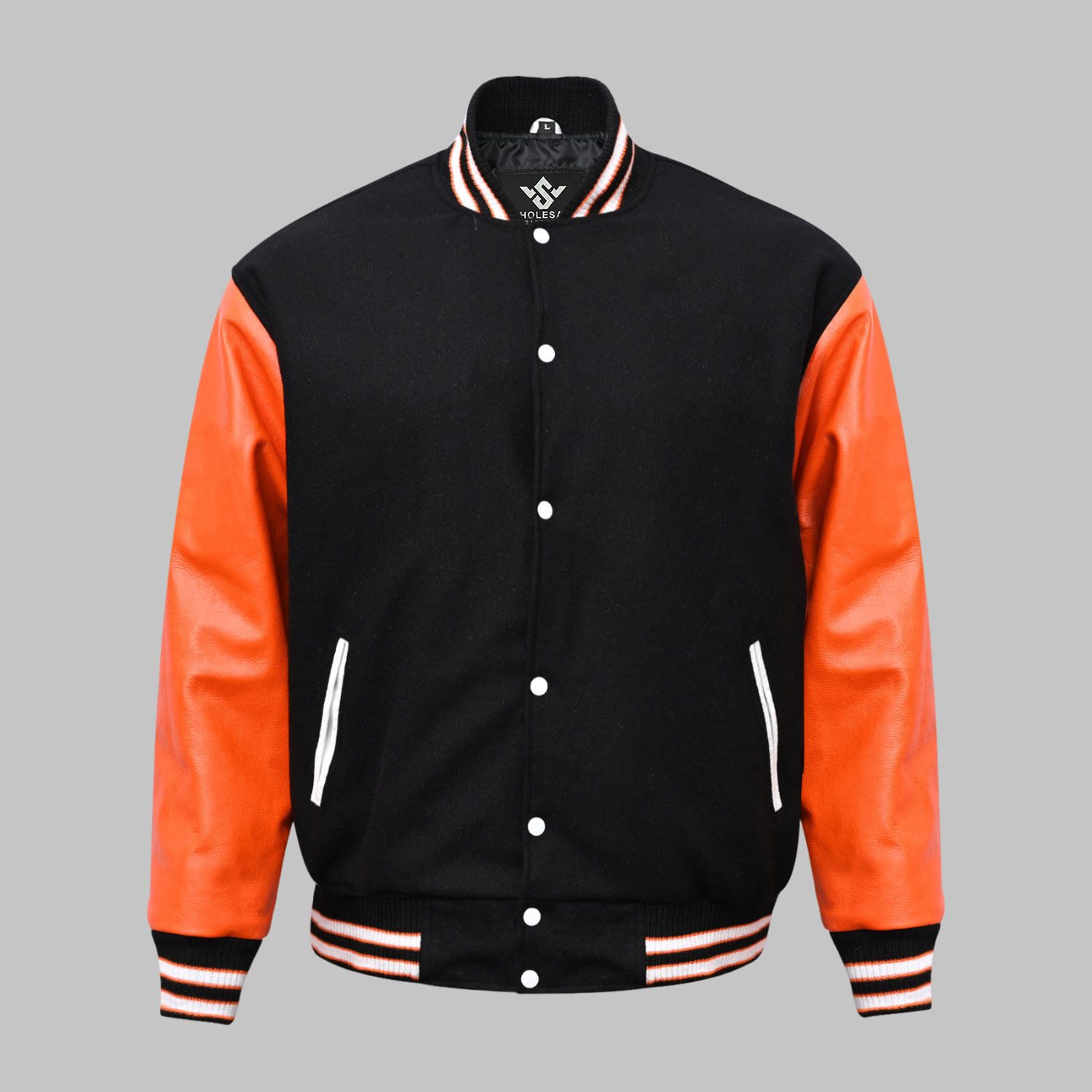Leather Wool Varsity Jacket Black Orange Leather Wool Varsity Jacket Black Orange