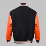 Leather Wool Varsity Jacket Black Orange