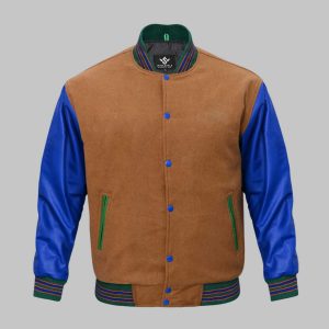 Leather Wool Varsity Jacket Brown