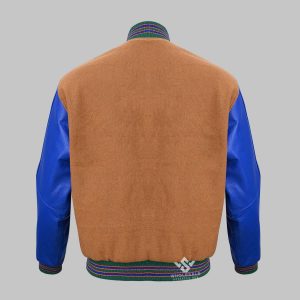 Leather Wool Varsity Jacket Brown