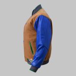 Leather Wool Varsity Jacket Brown