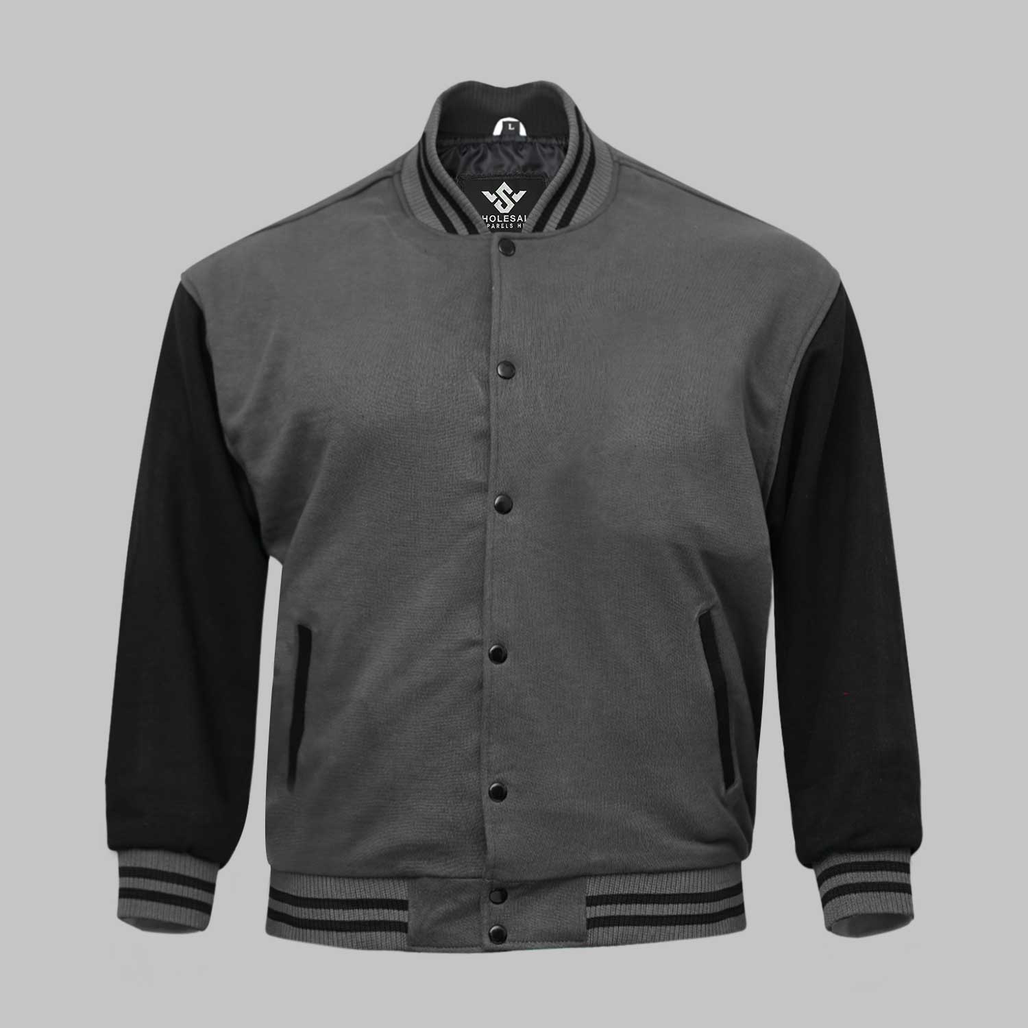 Varsity Jacket Grey Cotton Fleece Varsity Jacket Grey Cotton Fleece
