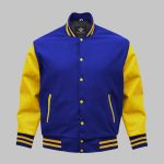 Varsity Jacket Leather Wool Gold Blue