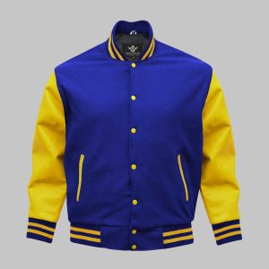 Varsity Jacket Leather Wool Gold Blue