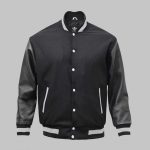 Leather Wool Varsity Jacket Black
