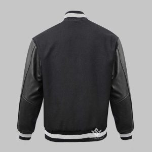 Leather Wool Varsity Jacket Black