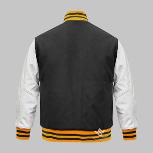 Custom Grey Leather Wool Varsity Jacket