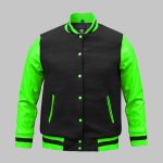 Black Green Varsity Jacket Wool Leather