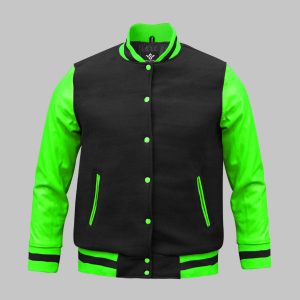 Black Green Varsity Jacket Wool Leather