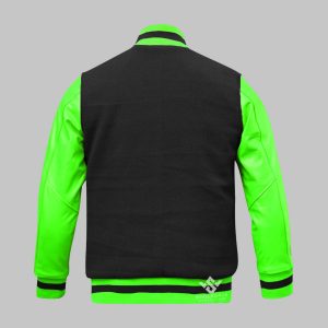 Black Green Varsity Jacket Wool Leather