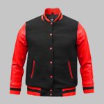 Black Red Varsity Jacket Wool Leather