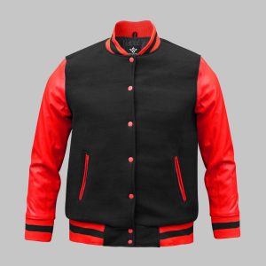 Black Red Varsity Jacket Wool Leather