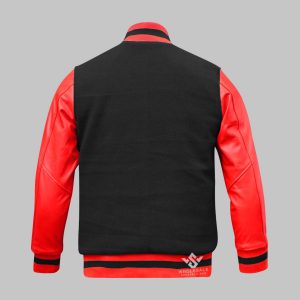 Black Red Varsity Jacket Wool Leather